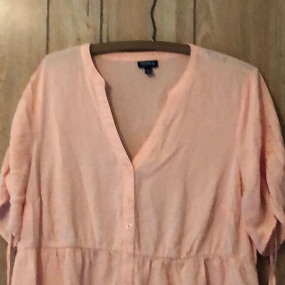 Torrid Challis Tie Sleeve Babydoll Top Peach Asymmetrical Hemline 1 1X - Picture 4 of 14